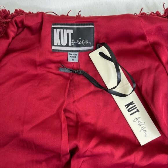 NWT Kut From The Kloth Red Shaggy Eyelash Fringed Sweater Jacket Women Medium - Picture 8 of 14